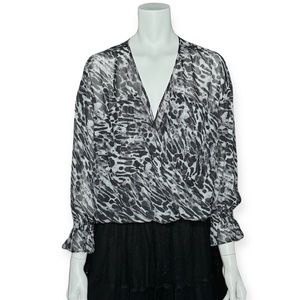 All Saints Penny Ambient Pale Grey Animal Print V-Neck Chiffon Top